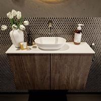 Mondiaz Fowy toiletmeubel 80x50x23cm dark brown mat 0 kraangaten wasbak: midden 2 deuren solid surface met blad Melamine kleur wasbak: wit FOWY59016darkbrowntalc