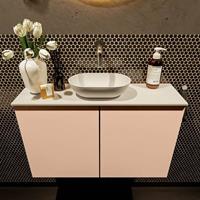 Mondiaz Fowy toiletmeubel 80x50x23cm rosee mat 0 kraangaten wasbak: midden 2 deuren solid surface met blad MDF kleur wasbak: wit FOWY59016roseetalc