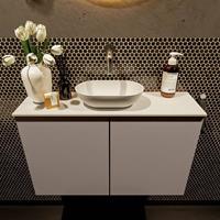 Mondiaz Fowy toiletmeubel 80x50x23cm smoke mat 0 kraangaten wasbak: midden 2 deuren solid surface met blad MDF kleur wasbak: wit FOWY59016smoketalc