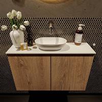 Mondiaz Fowy toiletmeubel 80x50x23cm washed oak mat 0 kraangaten wasbak: midden 2 deuren solid surface met blad Melamine kleur wasbak: wit FOWY59016washedoaktalc