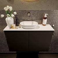 Mondiaz Fowy toiletmeubel 80x50x23cm urban mat 0 kraangaten wasbak: midden 2 deuren solid surface met blad MDF kleur wasbak: wit FOWY59016urbantalc