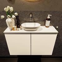 Mondiaz Fowy toiletmeubel 80x50x23cm talc mat 0 kraangaten wasbak: midden 2 deuren solid surface met blad MDF kleur wasbak: wit FOWY59016talctalc