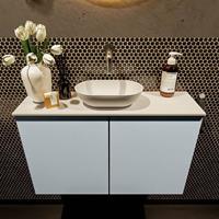 Mondiaz Fowy toiletmeubel 80x50x23cm clay mat 0 kraangaten wasbak: midden 2 deuren solid surface met blad MDF kleur wasbak: wit FOWY59016claytalc