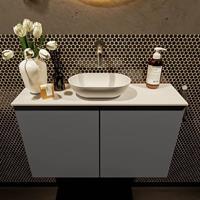 Mondiaz Fowy toiletmeubel 80x50x23cm dark grey mat 0 kraangaten wasbak: midden 2 deuren solid surface met blad MDF kleur wasbak: wit FOWY59016darkgreytalc