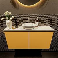 Mondiaz Fowy toiletmeubel 100x50x23cm ocher mat 0 kraangaten wasbak: midden 2 deuren solid surface met blad MDF kleur wasbak: wit FOWY59022ochertalc