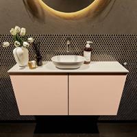 Mondiaz Fowy toiletmeubel 100x50x23cm rosee mat 0 kraangaten wasbak: midden 2 deuren solid surface met blad MDF kleur wasbak: wit FOWY59022roseetalc