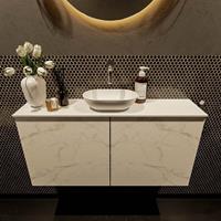 Mondiaz Fowy toiletmeubel 100x50x23cm Carrara mat 0 kraangaten wasbak: midden 2 deuren solid surface met blad Melamine kleur wasbak: wit FOWY59022Carraratalc