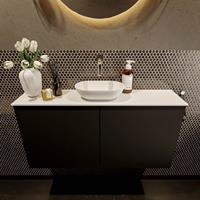 Mondiaz Fowy toiletmeubel 100x50x23cm urban mat 0 kraangaten wasbak: midden 2 deuren solid surface met blad MDF kleur wasbak: wit FOWY59022urbantalc