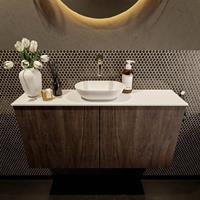 Mondiaz Fowy toiletmeubel 100x50x23cm dark brown mat 0 kraangaten wasbak: midden 2 deuren solid surface met blad Melamine kleur wasbak: wit FOWY59022darkbrowntalc