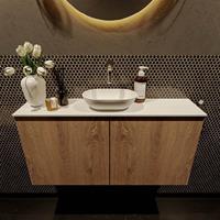 Mondiaz Fowy toiletmeubel 100x50x23cm washed oak mat 0 kraangaten wasbak: midden 2 deuren solid surface met blad Melamine kleur wasbak: wit FOWY59022washedoaktalc