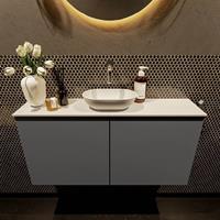 Mondiaz Fowy toiletmeubel 100x50x23cm dark grey mat 0 kraangaten wasbak: midden 2 deuren solid surface met blad MDF kleur wasbak: wit FOWY59022darkgreytalc