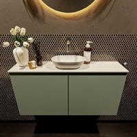 Mondiaz Fowy toiletmeubel 100x50x23cm army mat 0 kraangaten wasbak: midden 2 deuren solid surface met blad MDF kleur wasbak: wit FOWY59022armytalc