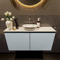 Mondiaz Fowy toiletmeubel 100x50x23cm clay mat 0 kraangaten wasbak: midden 2 deuren solid surface met blad MDF kleur wasbak: wit FOWY59022claytalc