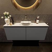 Mondiaz Fowy toiletmeubel 120x50x23cm dark grey mat 0 kraangaten wasbak: midden 2 deuren solid surface met blad MDF kleur wasbak: wit FOWY59028darkgreytalc
