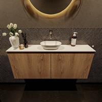 Mondiaz Fowy toiletmeubel 120x50x23cm washed oak mat 0 kraangaten wasbak: midden 2 deuren solid surface met blad Melamine kleur wasbak: wit FOWY59028washedoaktalc