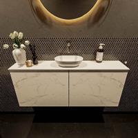 Mondiaz Fowy toiletmeubel 120x50x23cm Carrara mat 0 kraangaten wasbak: midden 2 deuren solid surface met blad Melamine kleur wasbak: wit FOWY59028Carraratalc