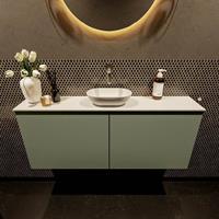 Mondiaz Fowy toiletmeubel 120x50x23cm army mat 0 kraangaten wasbak: midden 2 deuren solid surface met blad MDF kleur wasbak: wit FOWY59028armytalc