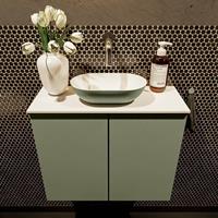 Mondiaz Fowy toiletmeubel 60x50x23cm army mat 0 kraangaten wasbak: midden 2 deuren solid surface met blad MDF kleur wasbak: Groen / Wit FOWY59010armyarmy