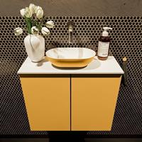 Mondiaz Fowy toiletmeubel 60x50x23cm ocher mat 0 kraangaten wasbak: midden 2 deuren solid surface met blad MDF kleur wasbak: Oranje / Wit FOWY59010ocherocher