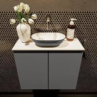 Mondiaz Fowy toiletmeubel 60x50x23cm dark grey mat 0 kraangaten wasbak: midden 2 deuren solid surface met blad MDF kleur wasbak: Grijs / Wit FOWY59010darkgreydarkgrey