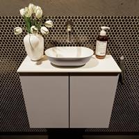 Mondiaz Fowy toiletmeubel 60x50x23cm smoke mat 0 kraangaten wasbak: midden 2 deuren solid surface met blad MDF kleur wasbak: Antraciet / Wit FOWY59010smokesmoke