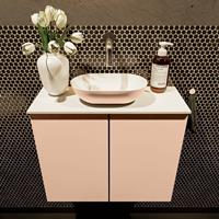 Mondiaz Fowy toiletmeubel 60x50x23cm rosee mat 0 kraangaten wasbak: midden 2 deuren solid surface met blad MDF kleur wasbak: Roze / Wit FOWY59010roseerosee