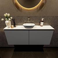 Mondiaz Fowy toiletmeubel 120x50x23cm dark grey mat 0 kraangaten wasbak: midden 2 deuren solid surface met blad MDF kleur wasbak: Grijs / Wit FOWY59028darkgreydarkgrey