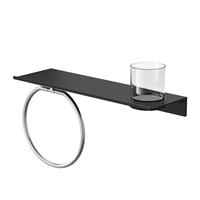 Geesa Leev planchet 40cm zwart met glas met handdoekring RVS geborsteld