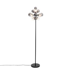 QAZQA Vloerlamp zwart met smoke en helder glas 8-lichts - Bianca