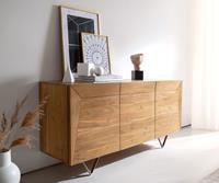 DELIFE Sideboard Kayu 145x40x70 cm Akazie Natur 3 Türen V-Fuß