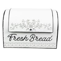 Clayre & Eef Opbergdoos 30*20*20 Cm Wit, Bruin Metaal Bloemen Fresh Bread Opbergbox Broodtrommel Wit Opbergbox