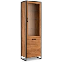 LOMADOX Vitrine Eiche massiv geölt FORST-64, mit umlaufendem Metallrahmen, B/H/T: ca. 60/197/39 cm