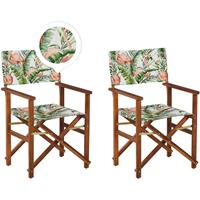 BELIANI Set van 2 Klapstoelen Acacia Donker Hout met Grijs / Flamingo Motief CINE