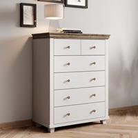 LOMADOX Kommode Highboard Landhausstil EPSOM-83 in weiß Abisko Esche Nb. mit Lefkas Eiche Nb., B/H/T: ca. 90/112,5/42 cm