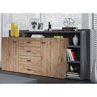 LOMADOX Sideboard mit Regal BEXLEY-83 in Eiche Ribbeck Nb. mit Absetzungen in anthrazit, B/H/T: ca. 180/98/37 cm