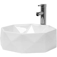 ML-DESIGN Waschbecken Rundform, Ø 42x13,5 cm, Weiß glänzend, aus Keramik, Diamant Design, Aufsatzwaschbecken Waschschale Handwaschbecken für