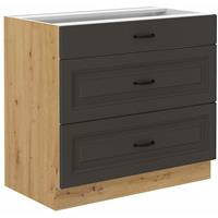 KÜCHEN PREISBOMBE Küchen Unterschrank 80 cm Stilo Grau + Eiche Artisan Vollauszug Soft-Close Küche