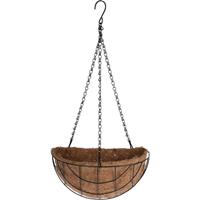 Pro Garden Metalen Hanging Basket / Plantenbak Halfrond Zwart Met Ketting 31 Cm - Hangende Bloemen - Plantenbakken