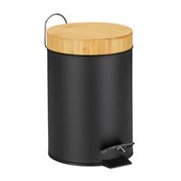 RELAXDAYS Mülleimer Bad, 3 l, Kosmetikeimer Absenkautomatik, Bambusdeckel, entnehmbarer Inneneimer, Treteimer, schwarz