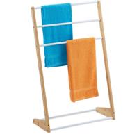 RELAXDAYS Handtuchhalter stehend, 3 Handtuchstangen, Bad, Schlafzimmer, HBT: 98 x 62 x 30 cm, Bambus & Eisen, natur/weiß