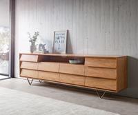 DELIFE Sideboard Eloi 240x40 cm Akazie Natur 2 Türen 6 Schubladen V-Fuß Edelstahl