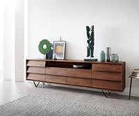 DELIFE Sideboard Eloi 240x40 cm Akazie Braun 2 Türen 4 Schubladen V-Fuß Schwarz