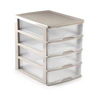 Ladeblok/bureau Organizer Met 4 Lades Taupe/transparant L 35,5 X B 27 X H 35 Cm adeblok