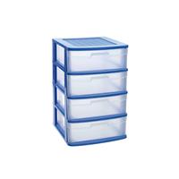 Ladeblok/bureau Organizer Met 4x Lades Blauw/transparant L40 X B39 X H65 Cm adeblok