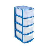 Ladeblok/bureau Organizer Met 4x Lades Blauw/transparant L39 X B28.5 X H78 Cm adeblok