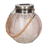 Roze Solar Lantaarn Van Gestreept Glas Rond 16 Cm antaarns