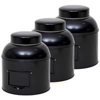3x Zwarte Hoge/ronde Bewaarblikken/opbergblikken Met Etikethouder 24 Cm - Voorraadblikken