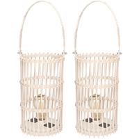 Anna's Collection 2x Stuks 2x Stuks Witte Solar Lantaarns Van Bamboe 32 Cm antaarns