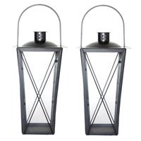 Fancy Flames Set Van 2x Stuks Zilveren Tuin Lantaarn/windlicht Van Ijzer 20 X 20 X 40 Cm antaarns