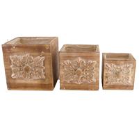 Dijk Natural Collections Houten Plantenbak-set Van 3-naturel-18x18x18cm